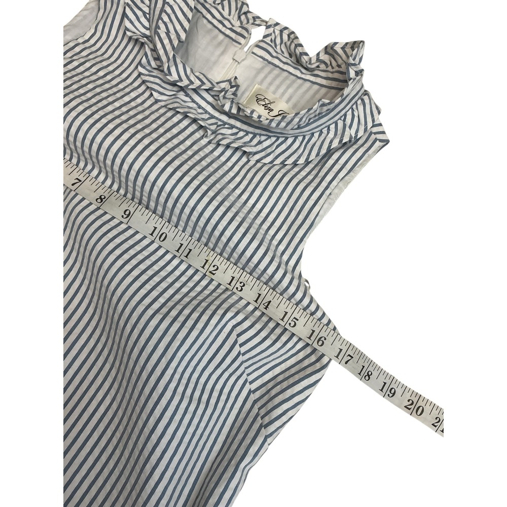 Eliza J Blue White Striped Ruffle Neck Sleeveless Shift Dress Womens 6 EJ0-5726 - Picture 10 of 11